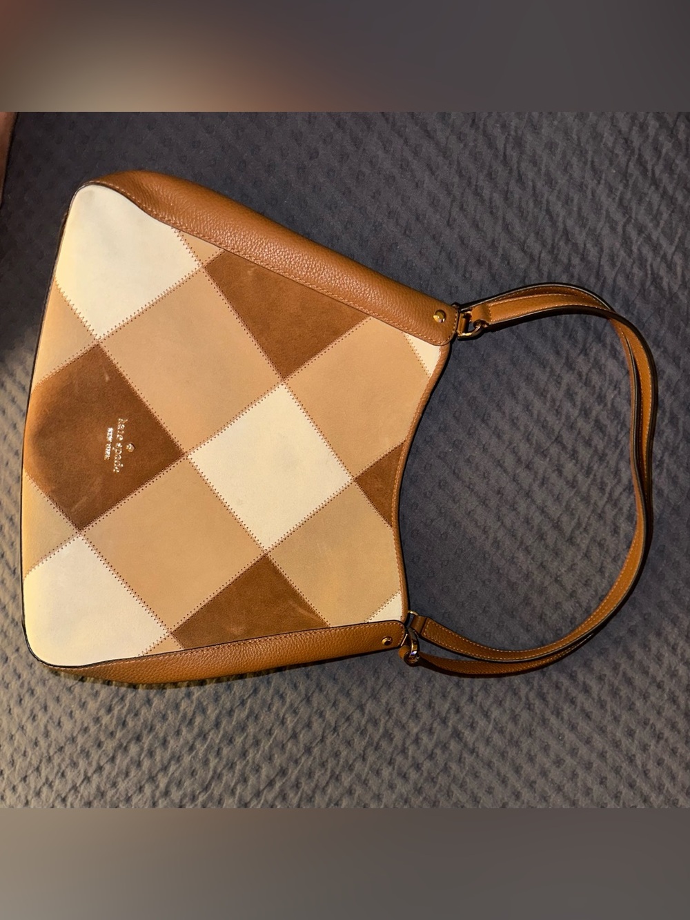 Coach Checkerboard Patchwork Shoulder Bag in Brown & Cream